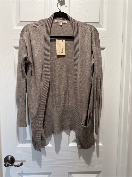 Rewind Sweaters - Rewind Open-Front Taupe Knit Cardigan with Pockets